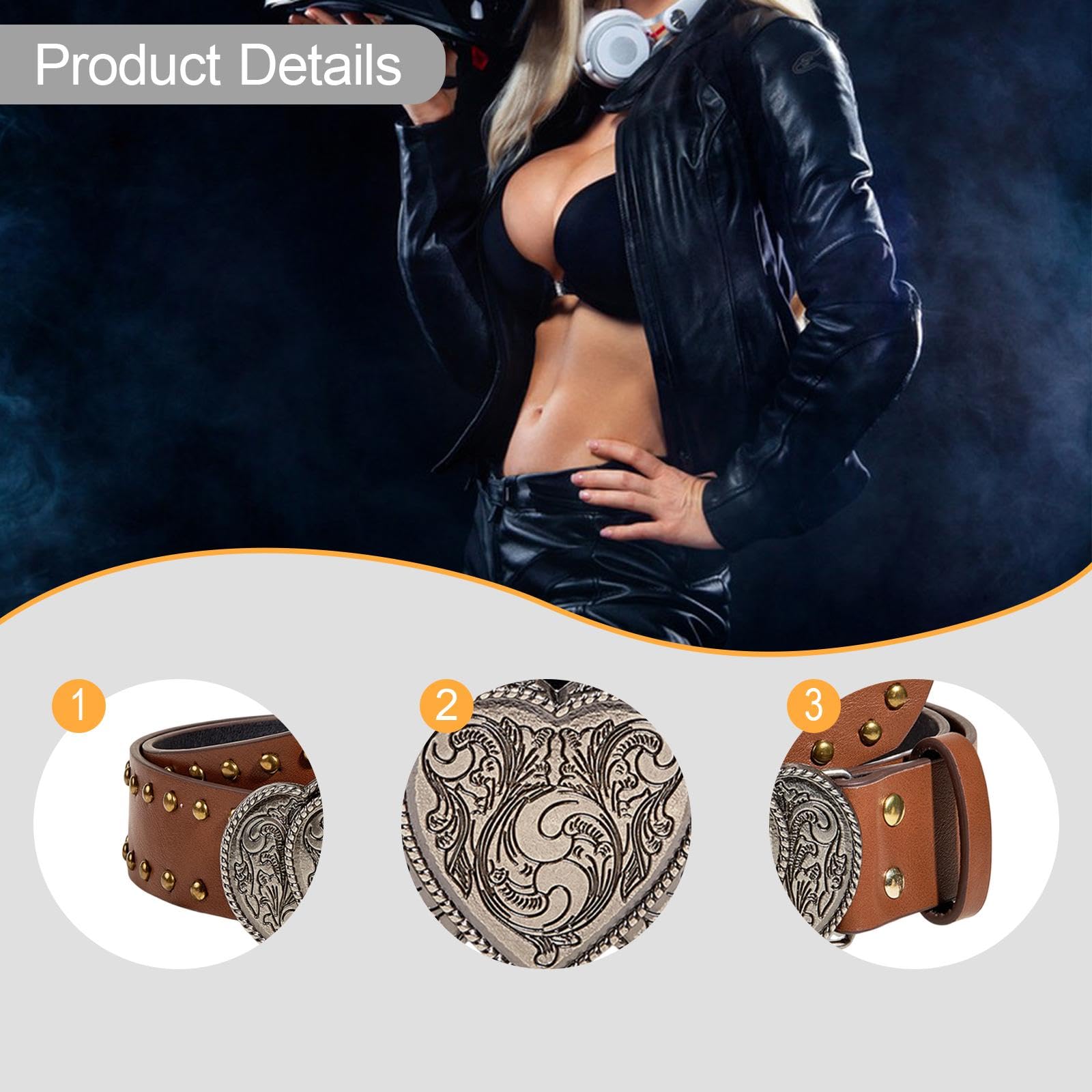 Cintura da Donna in Finta Pelle, Stile Western, da Cowboy, da Cowgirl, con Design retrò, Larga 3,8 Cm, Ideale Come Regalo per Feste, Marrone