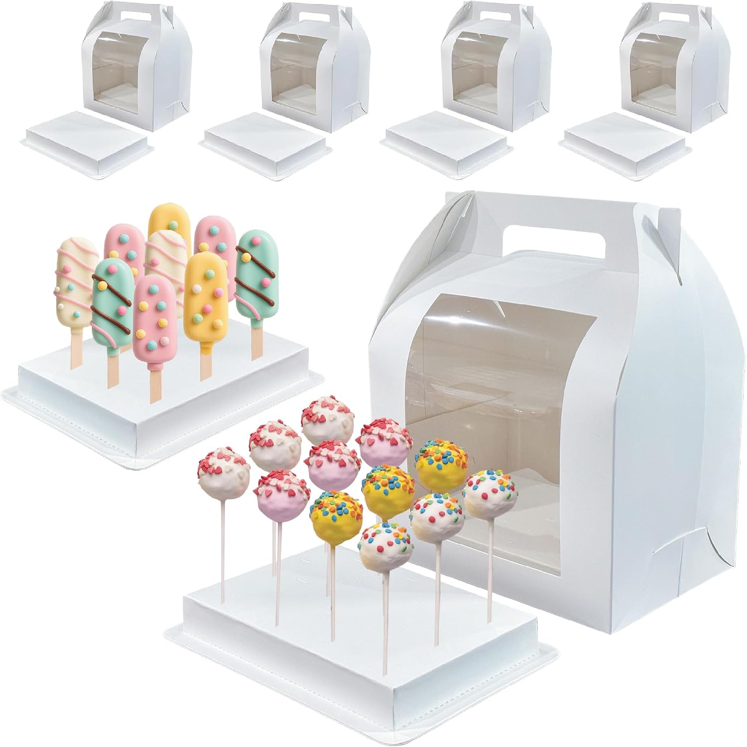 Cake Pop Boxes-4 Pack Portable Cake Pop Holder Boxes with Handle