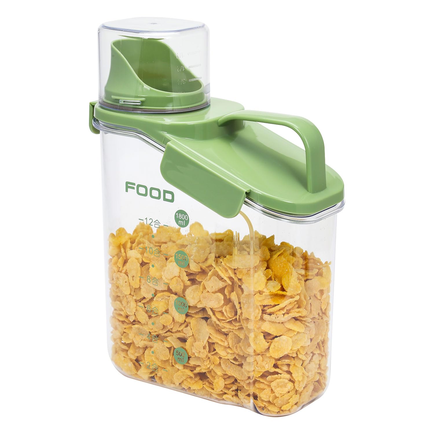 Taylor & Brown Green 2L Plastic Airtight Dry Food Cereal Storage Containers, Practical Cereal Dispenser, Food Grade And Bpa Free, Ideal For Cornflakes, Flour Storage, Rice, Sugar, Coffee And Pet Food,