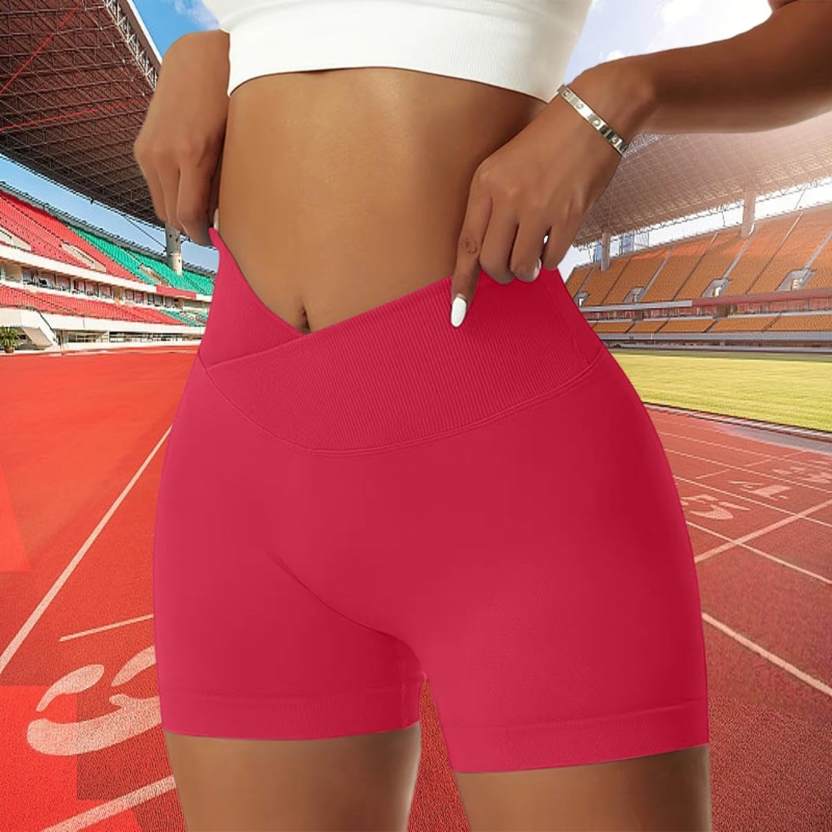 Women Yoga Shorts V Cross High Waist Sport Shorts Workout Seamless Athletic Booty Scrunch Gym Shorts