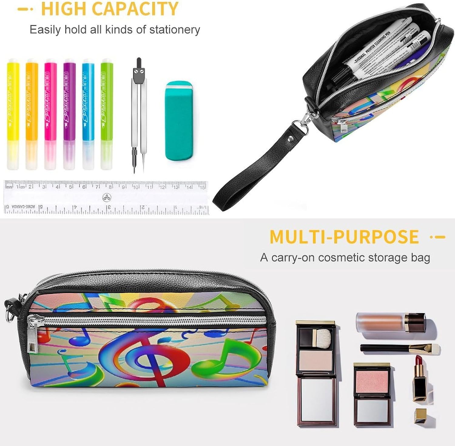 Colorful Music Makeup Bag Travel Toiletry Bag Large Capacity Cosmetic Bags Waterproof Portable Pouch for Women Make Up Organizer Pouches image 3