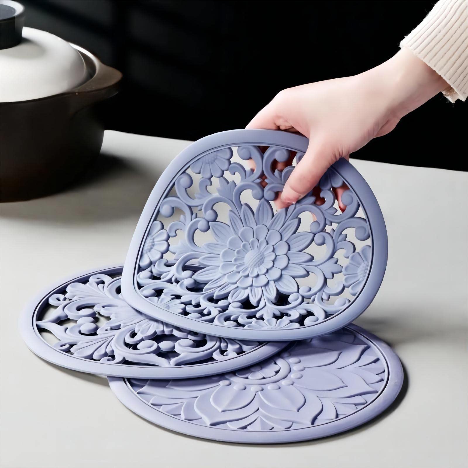 Salvamanteles de silicona para ollas calientes, sartenes y platos, almohadillas calientes versátiles para cocina, alfombrilla multiusos resistente al calor para encimera de cocina, juego de 3