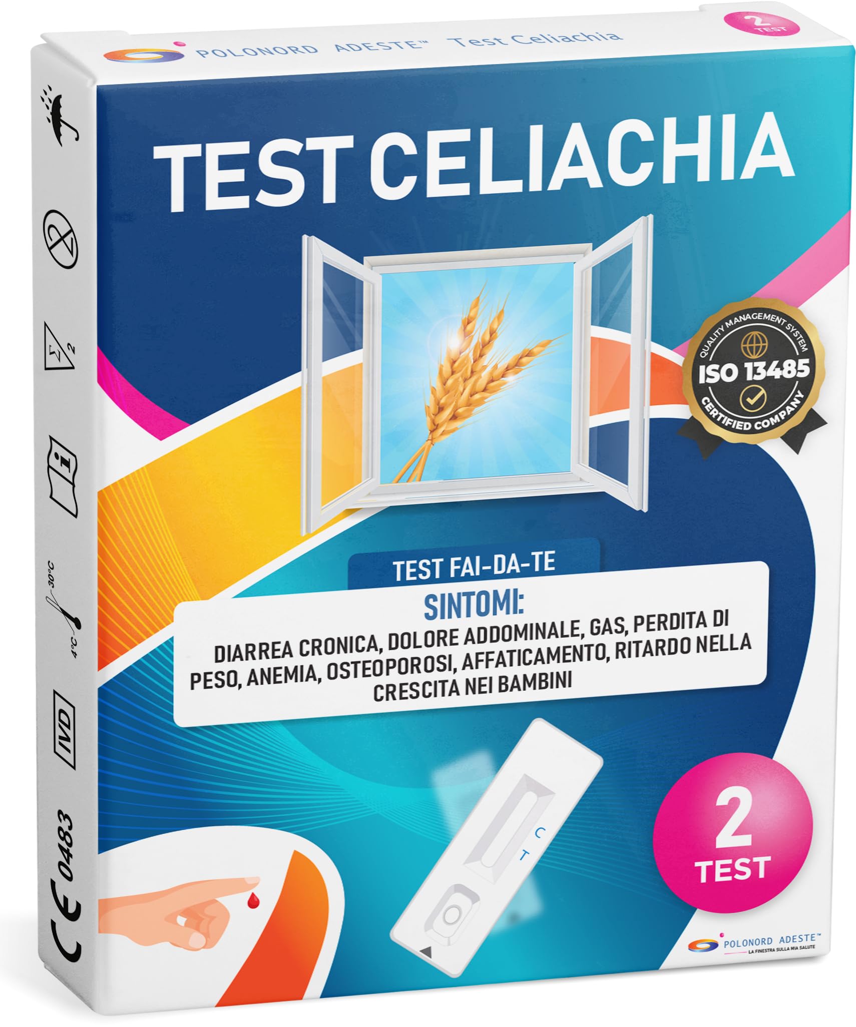TEST CELIACHIA Adeste - Rapido fai da te. Per intolleranza alimentare al glutine, per adulti e bambini. Confezione da 2 test