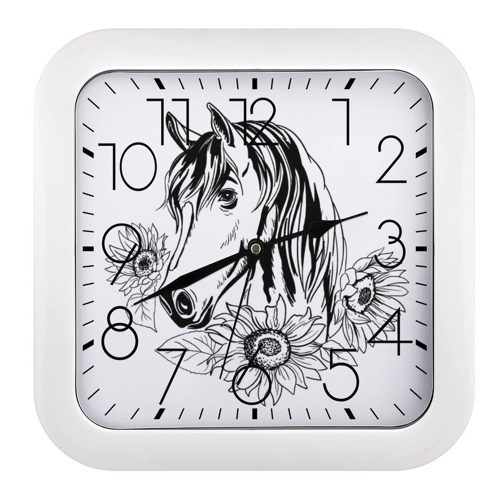 Horloge murale carrée design équestre élégant pour salon chic