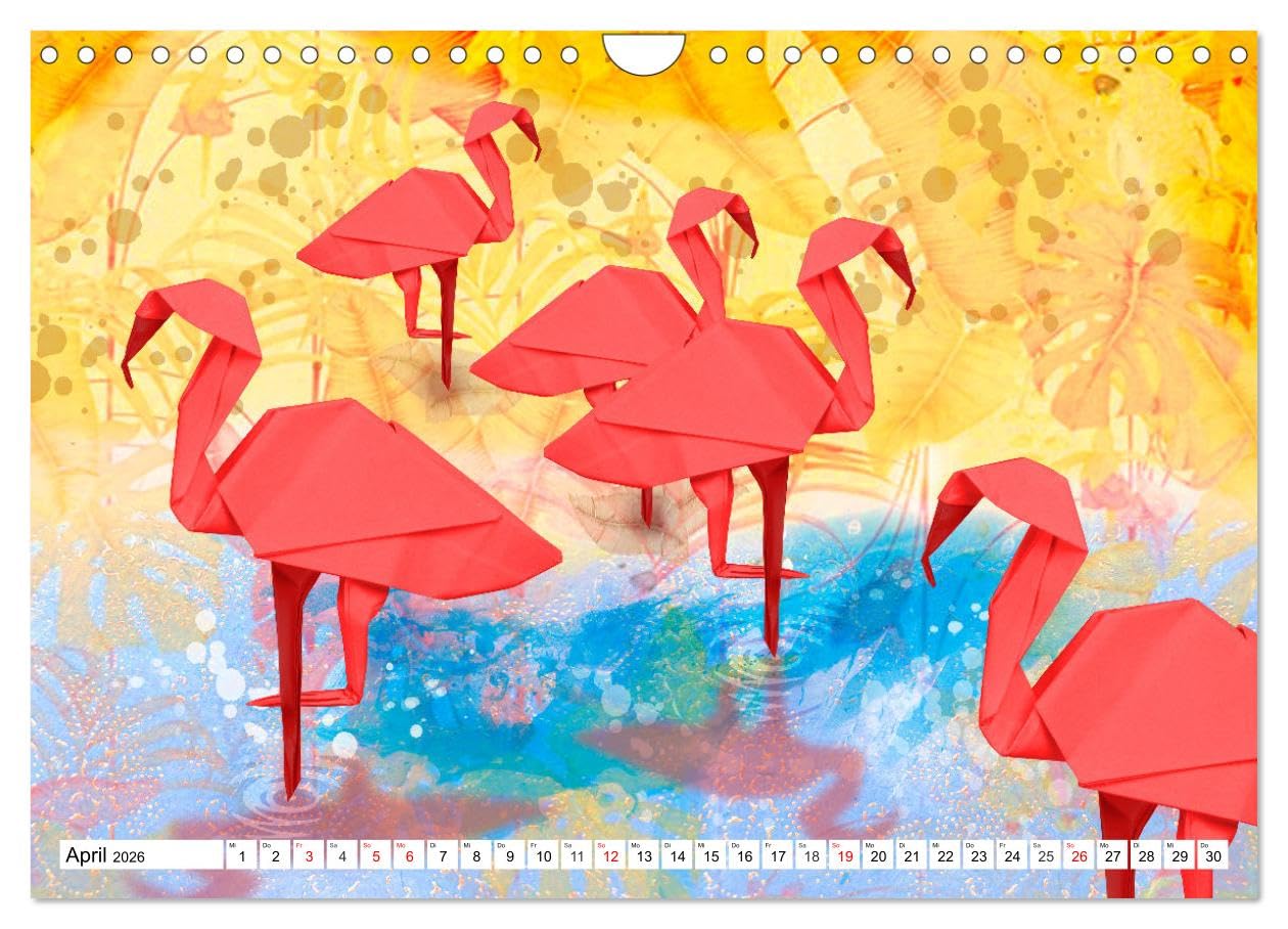 ORIGAMI - Kreativität ohne Grenzen (Wandkalender 2026 DIN A4 quer), CALVENDO Monatskalender: Kreative Papierfaltkunst, integriert in farbenfrogen Fotocollagen