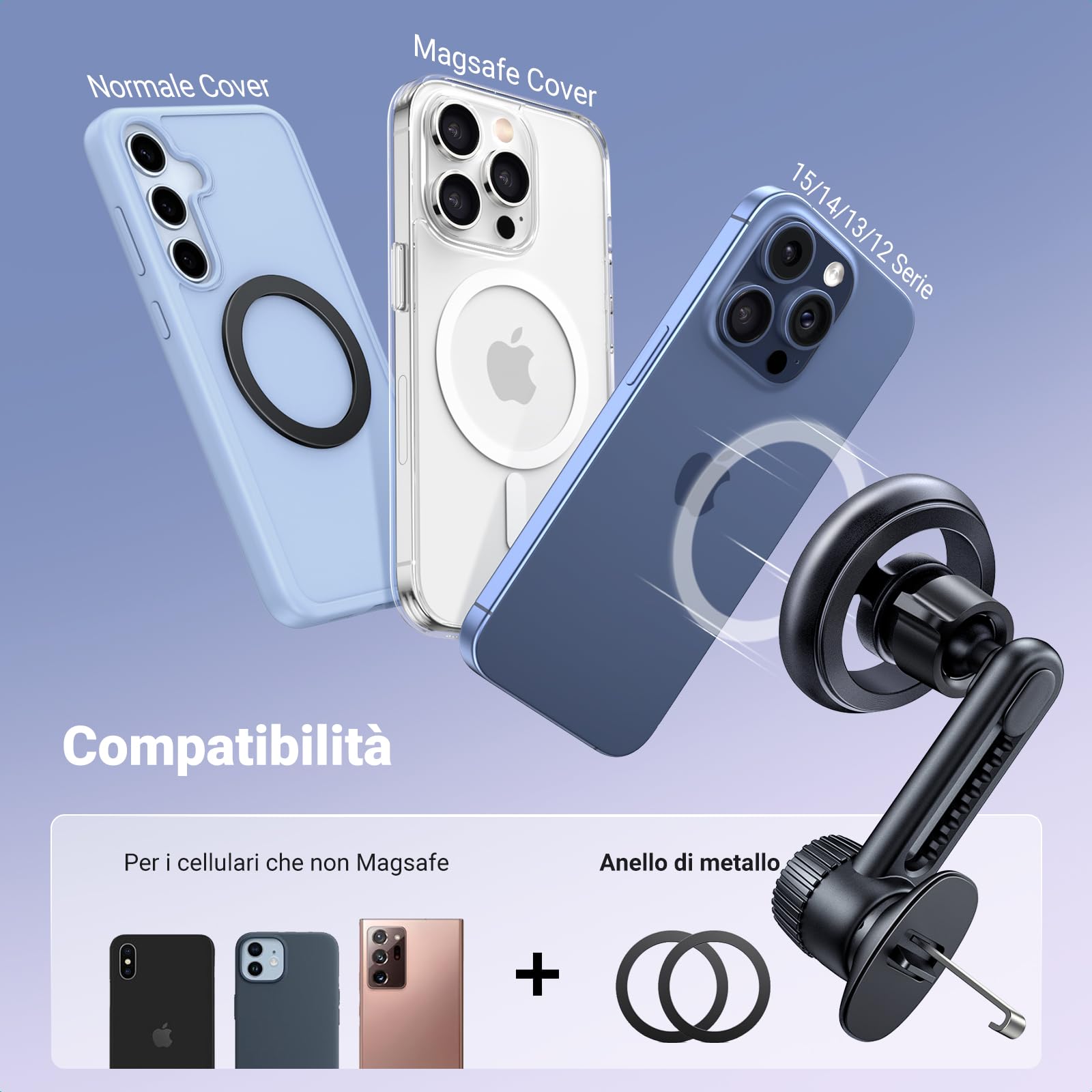 M MU Porta Cellulare, Supporto Telefono Magnetico, 360 Gradi Di Rotazione Porta Cellulare Da Per IPhone Samsung E Altro Smartphone O Dispositivo GPS (Large - Foto 13