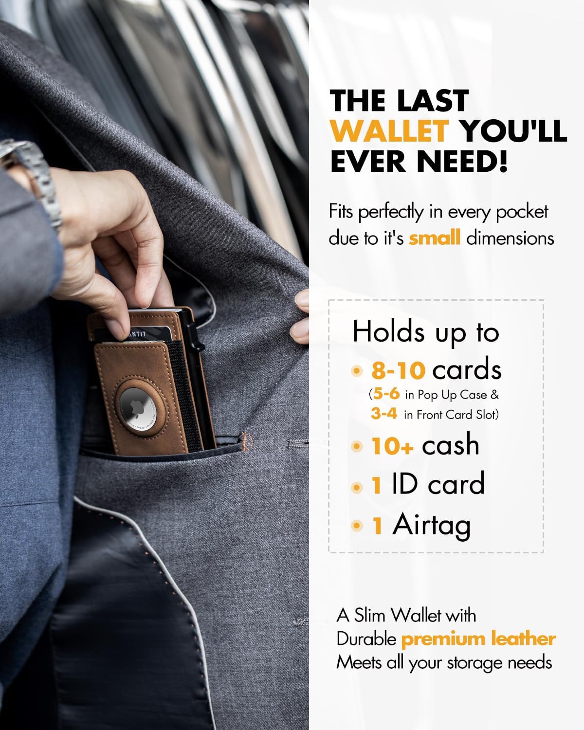 IW Wallet with Airtag Holder for Men: Pop Up Bifold Wallet with Detachable Money Clip ID Window for Air Tag(1st & 2nd Generation) - RFID Blocking for Card Cash - Valentine's Day Gift(Light Brown) - Image 3