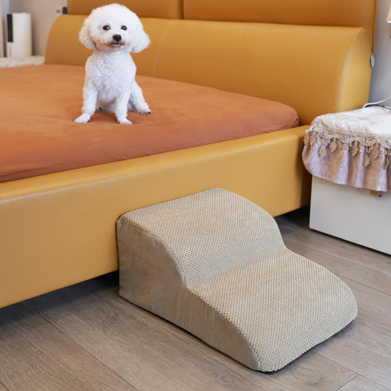 Scaletta per Cani, Gradini per Animali Domestici, Rampa per Cani, Scaletta per Animali Domestici Realizzata in Tessuto di Facile Manutenzione E Base a, Beige