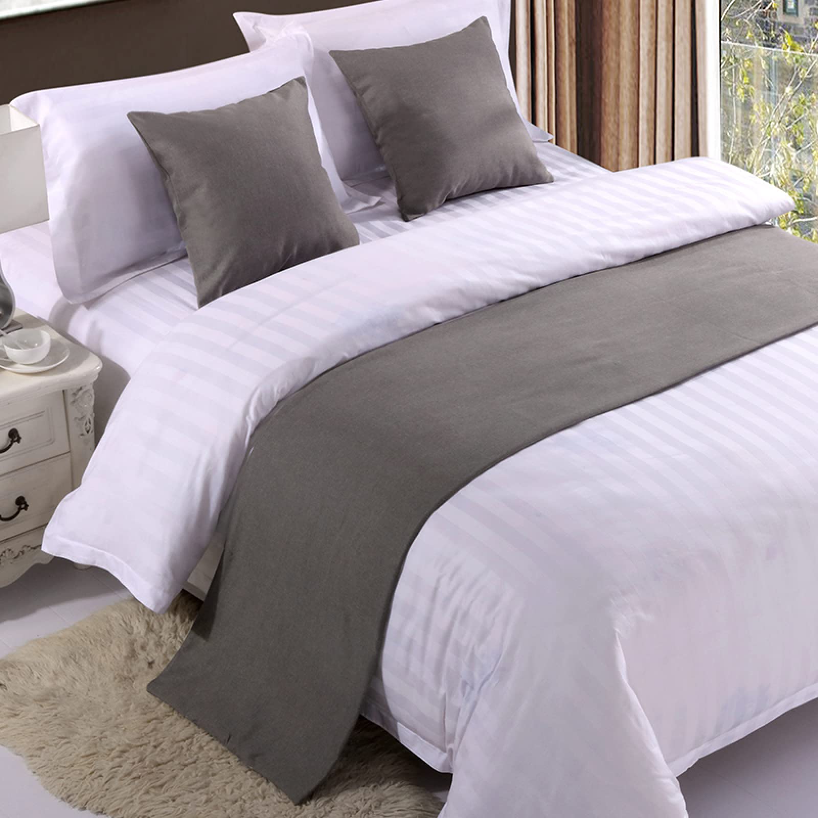 GZQIAWY Bedspread Bed Runner Throw Home Hotel Plain Thick Cotton Linen Solid Color Bedroom Tail Towel Protector Bedding Decor Bed Grey 50 x 210cm (Bed Scarf Only) โ image 1