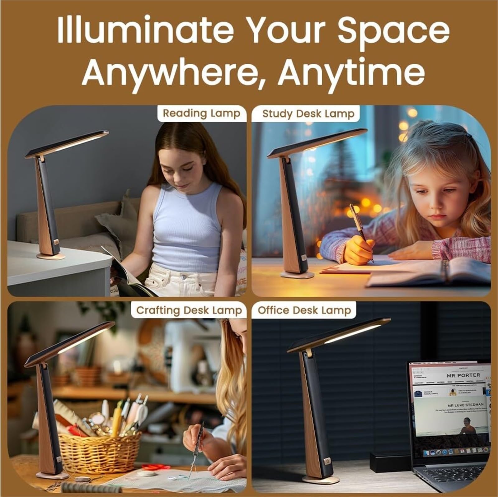 Lámpara De Mesa Lámpara de Oficina Lámparas De Escritorio Recargables Plegables LED A Batería Con Brillo Continuo Luz Escritorio