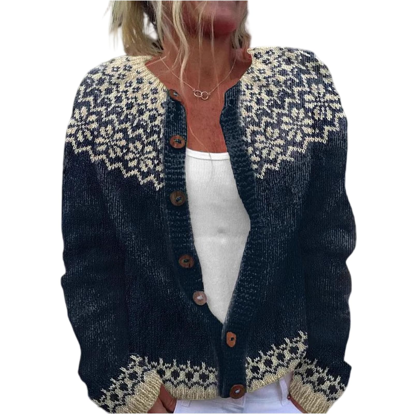 Womens Sweaters Cardigan Dressy Button Up Knit Fair Isle Sweater Cardigan Oversized Open Front Retro Fashion Clothes
