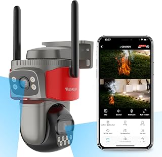 VSTARCAM 4MP Dual Lens Security Camera Outdoor, Security Cam with Smoke & Flame Detector with Color Night Vision, Pan/Tilt, Auto Tracking, 2-Way Audio, Prevents Fire 12