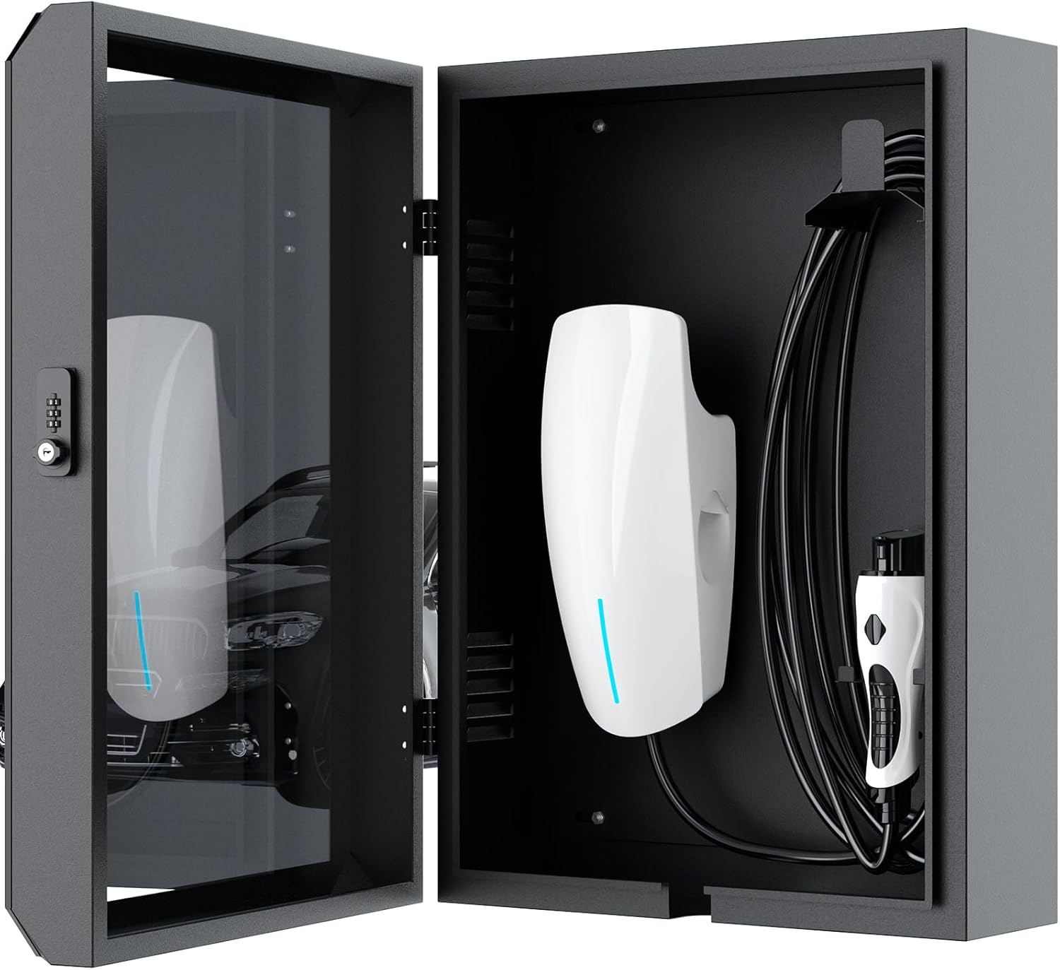 Tesla Wall Charger Cover, Outdoor EV Charger Enclosure Universal Fit for All Electric Vehicle Chargers, Large Capacity Weatherproof Wall-Mounted Charger Box