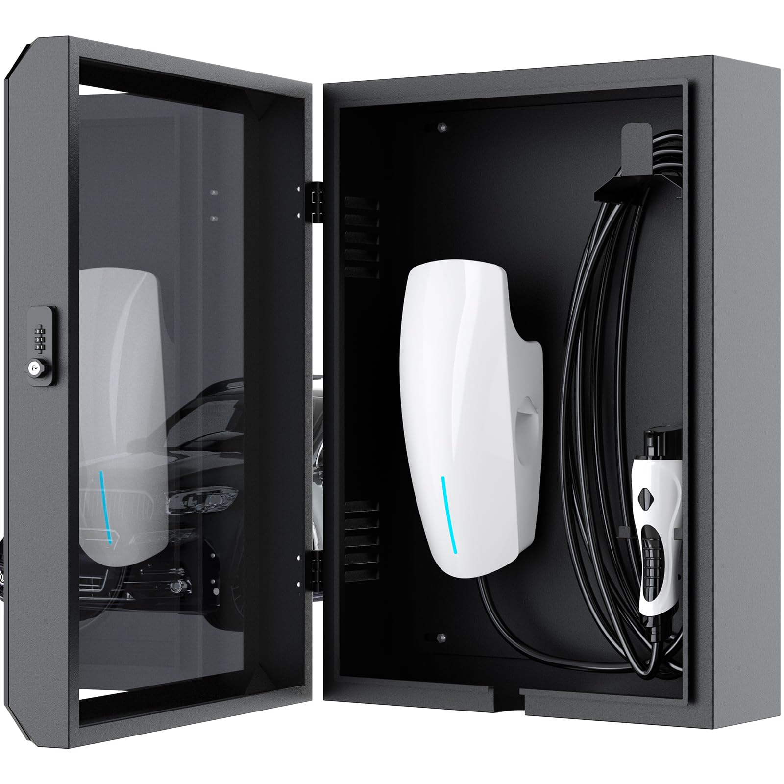 Tesla Wall Charger Cover, Outdoor EV Charger Enclosure Universal Fit for All Electric Vehicle Chargers, Large Capacity Weatherproof Wall-Mounted Charger Box