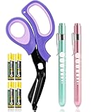 MEUUT 3 Pack Penlight & Medical Scissors- One 8 Inches Patented Trauma Shears Two LED Pen light with Four Batteries - Bandage Scissor for- Nurse, First Aid, EMT, Doctor