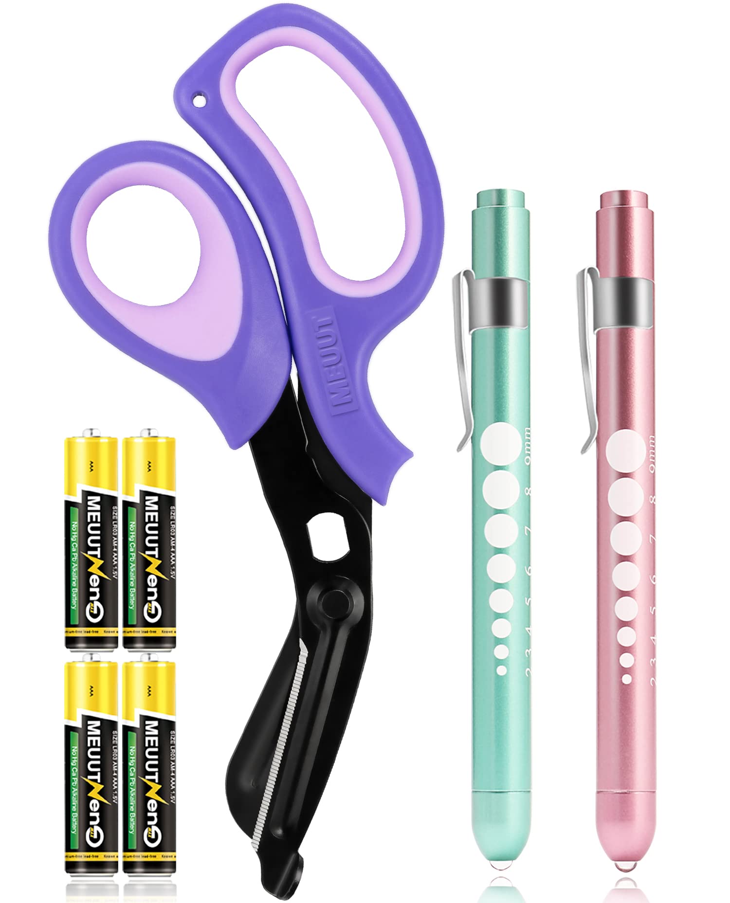 MEUUT 3 Pack Medical Scissors with Pen Lights and 4 AAA Batteries for Nurse