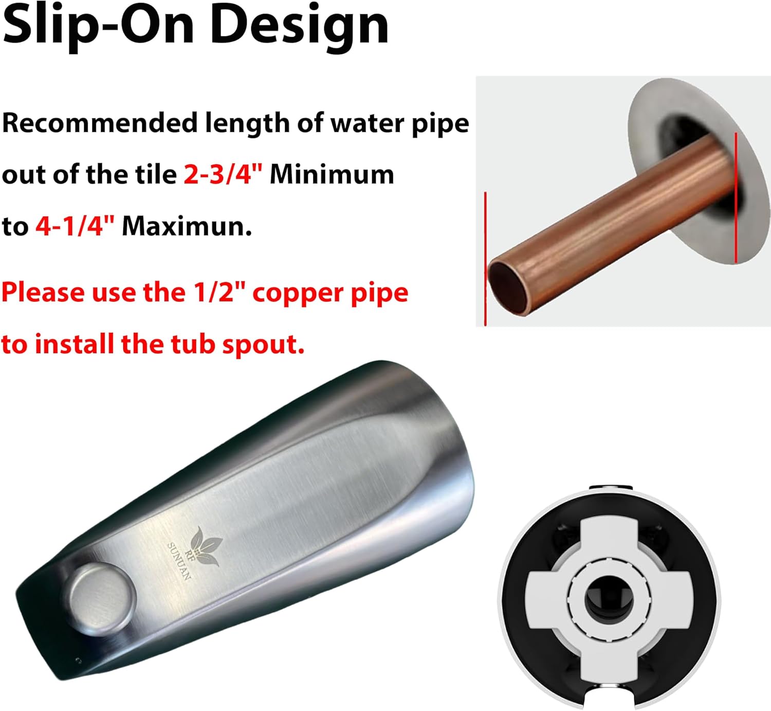 Tub Spout with Diverter, 5.3“ Slip-on Bathtub Faucet for 1/2” Copper Pipe, Brushed Nickel