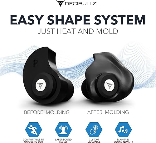 Miniatura 5 de Decibullz Tapones moldeables para conciertos, protección auditiva de alta fidelidad para reducción de ruido y sensibilidad, tapones para los oídos