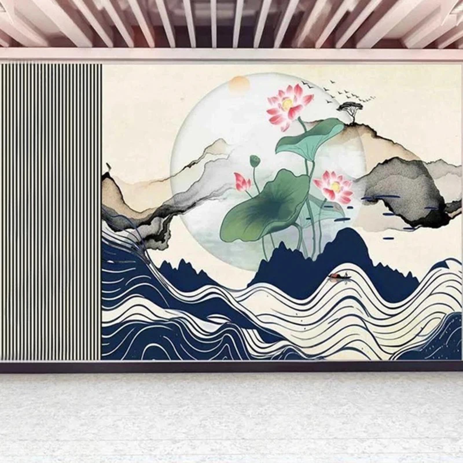 Fresque murale fleurs abstraites pour habiller un fond de TV