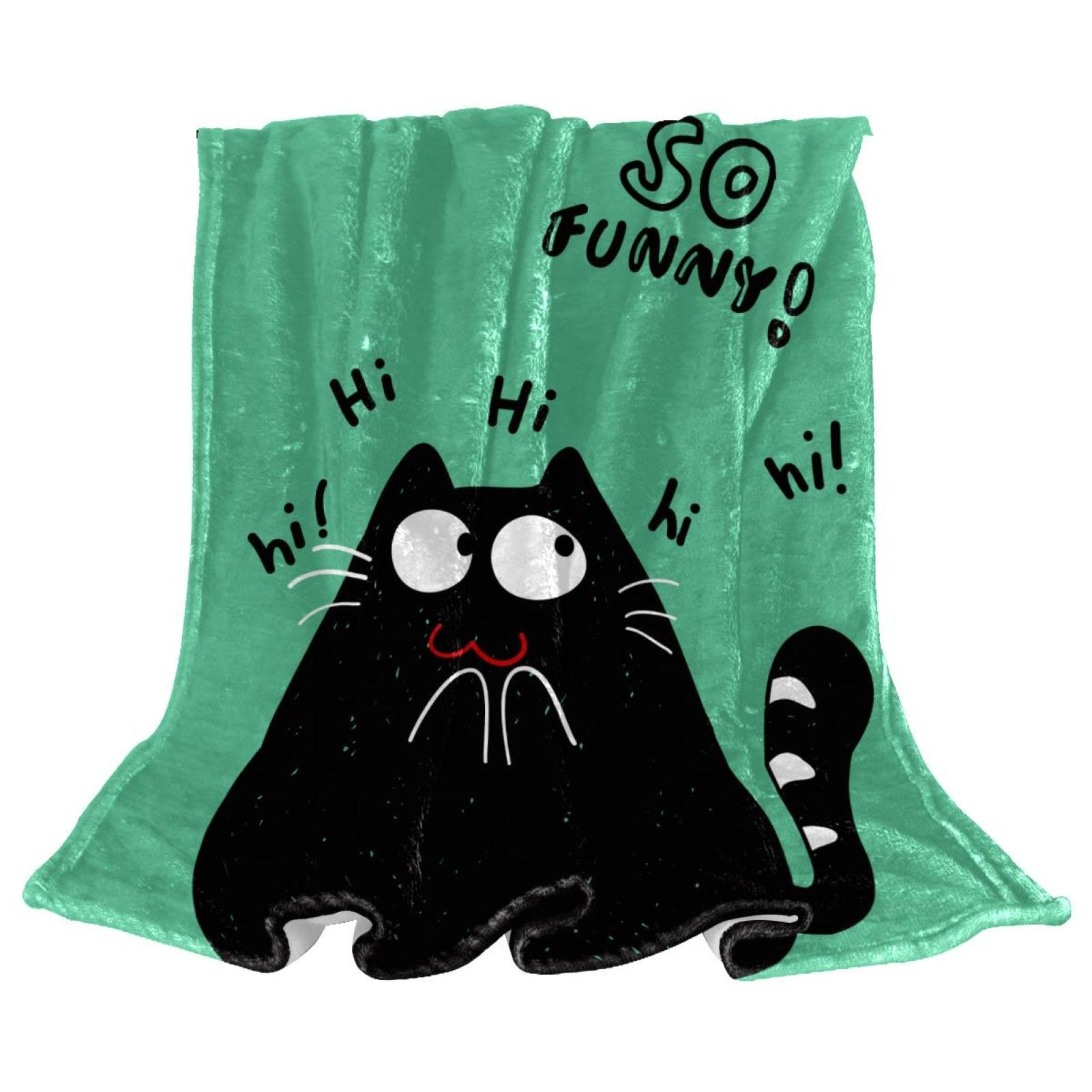 Jeté de lit en polaire verte motif chat finitions premium