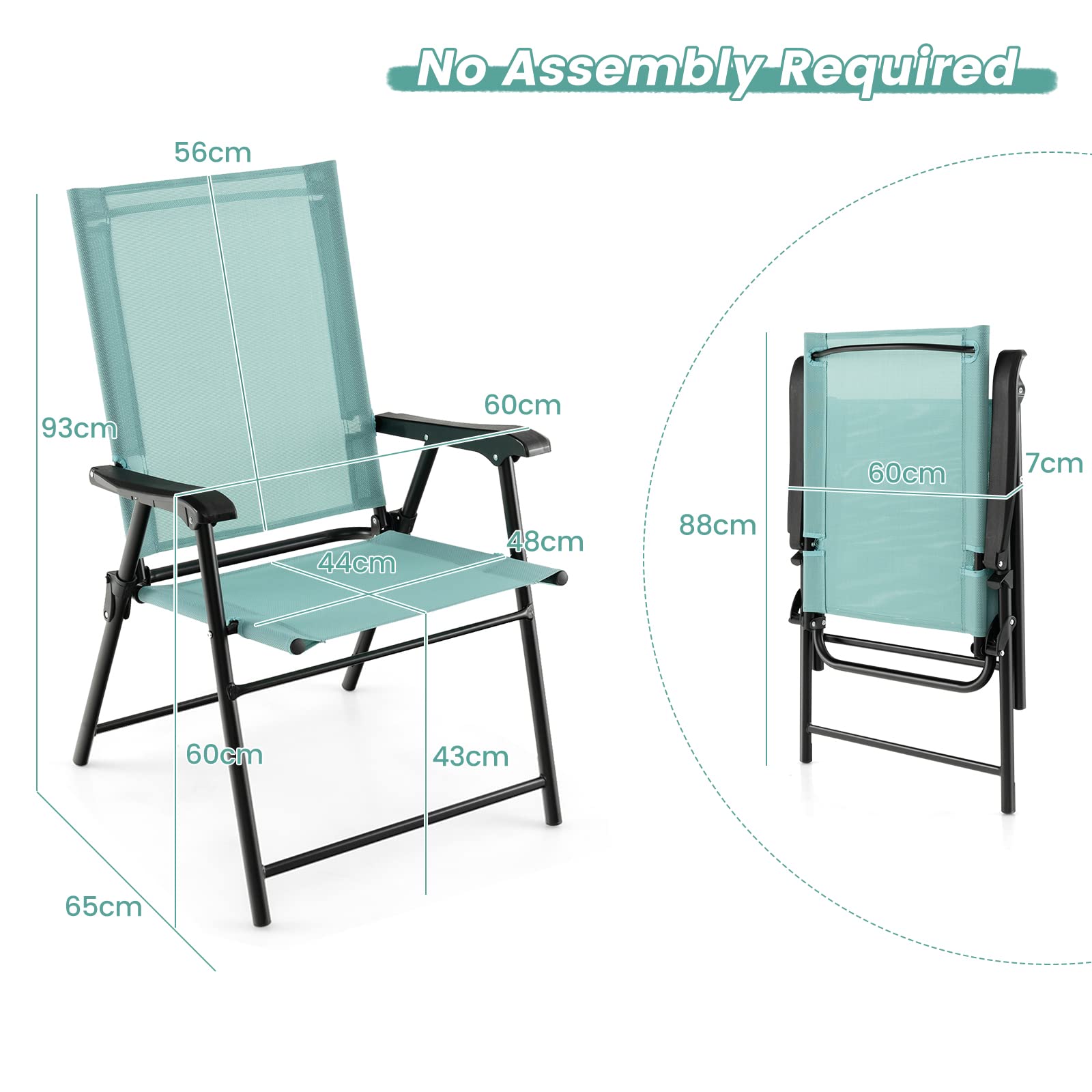 KOMFOTTEU Set di 2 sedie pieghevoli da balcone, portatili, da giardino con schienale, per terrazze, resistenti alle intemperie, pieghevoli, per giardino, balcone, terrazza (verde menta)