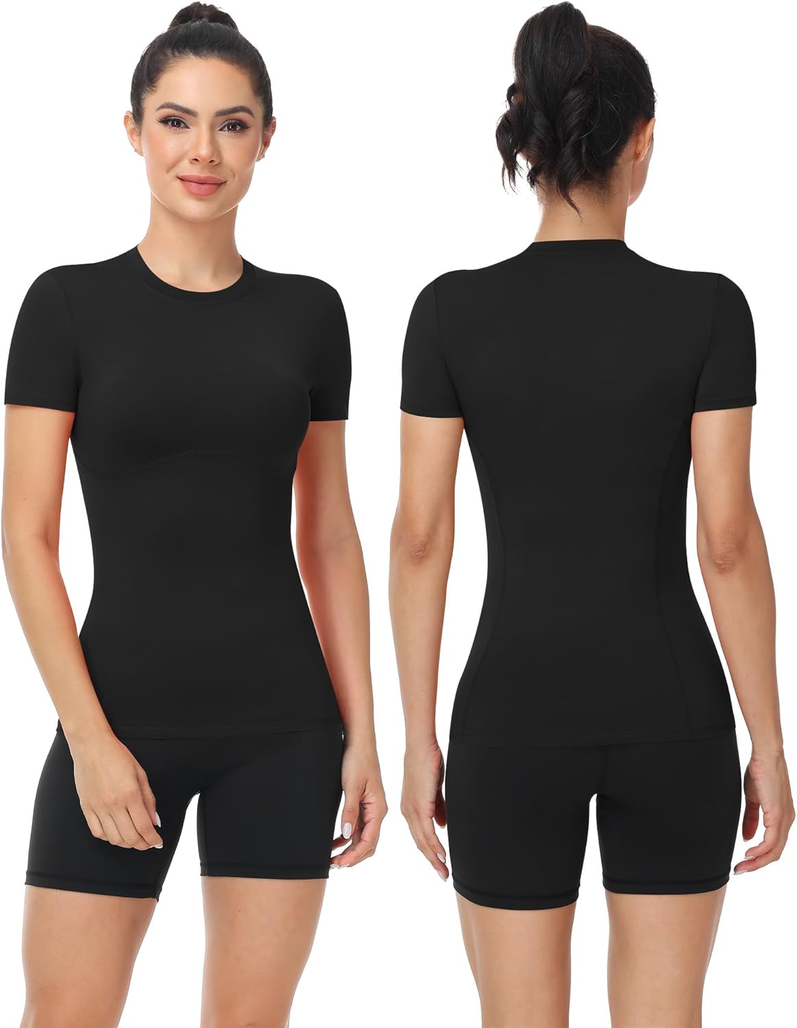 Moozava Women's Compression Shirt Short Sleeve Workout Tops Athletic T-Shirts Base Layer for Gym Running Yoga Sports - Image 2