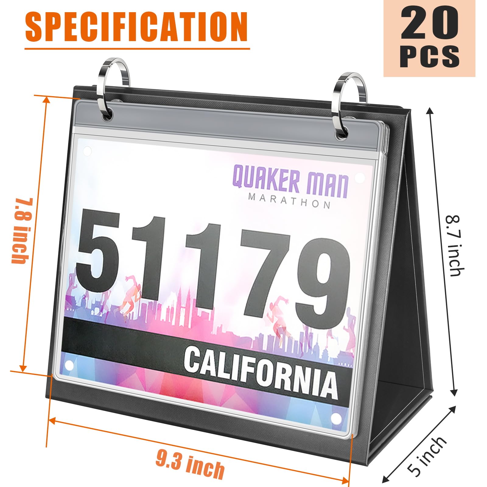Race Lätzchenhalter mit Ständer, Runner's Race Bib Desktop Display Album, 20 Vinyl-Blattschutz/Packung