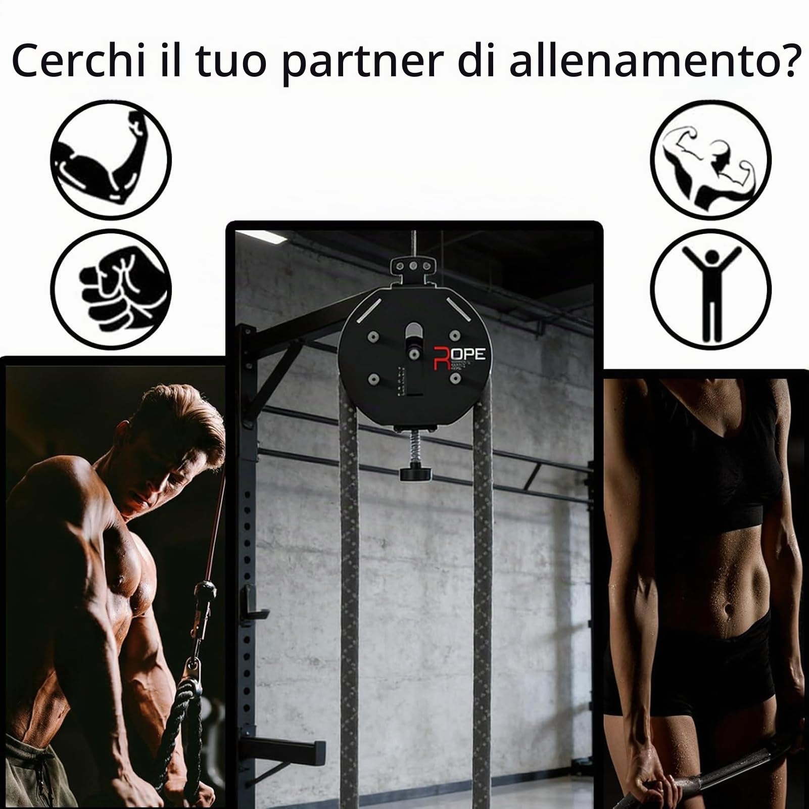 Endless Rope Trainer, Q Rope Endless Rope Trainer, Sistema di Pulegge a Cavo, Resistenza Regolabile, Allenamento Completo del Corpo, Forza, Coordinazione, Palestra Domestica (Black&Red)