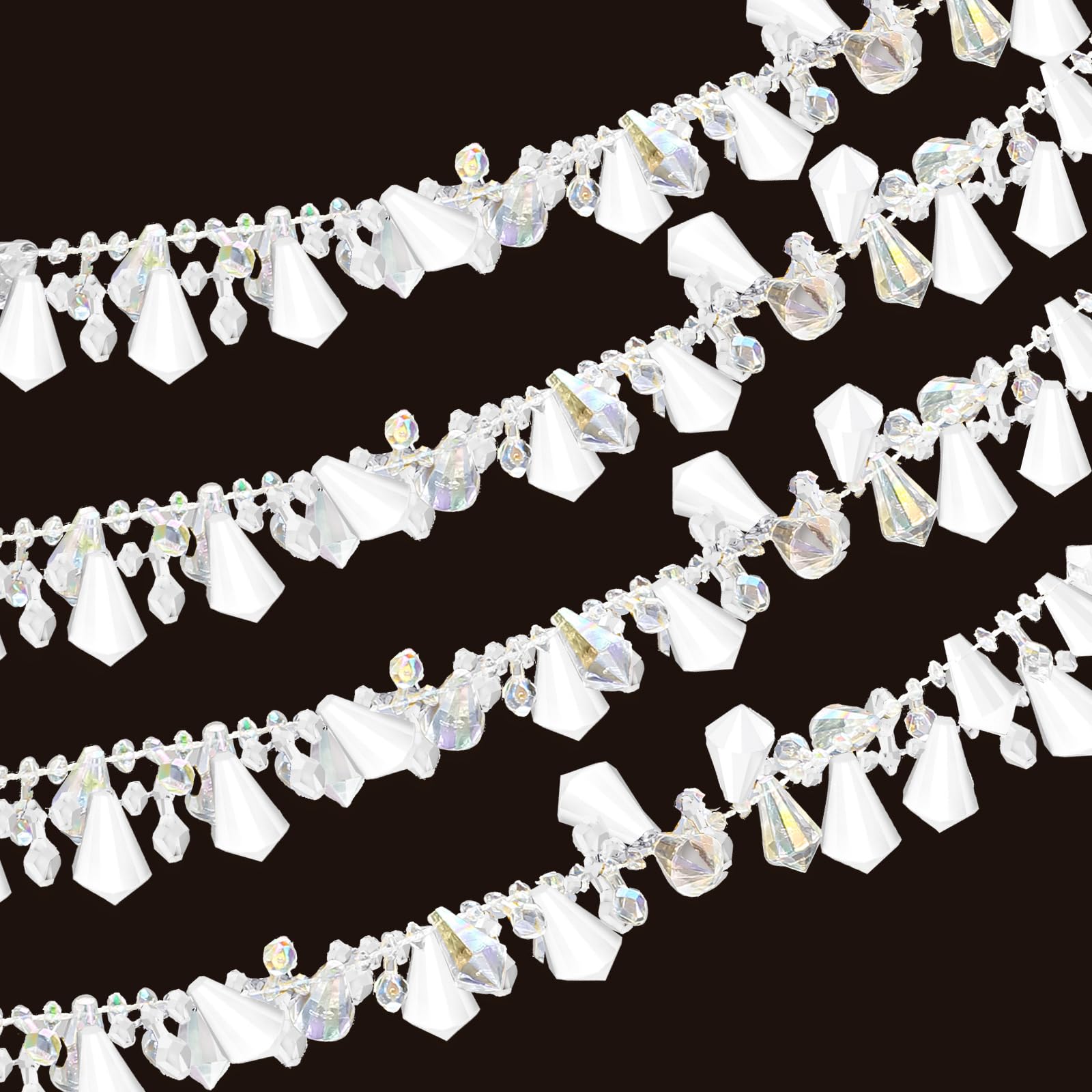 4 Guirnaldas Navidad Transparentes Iridiscentes Guirnalda de Cuenta de Acrílico Cristal Guirnalda de Cuenta Grande Torcida Guirnalda Árbol Navidad Colgante 40 Feet Total (Serie Blanca)