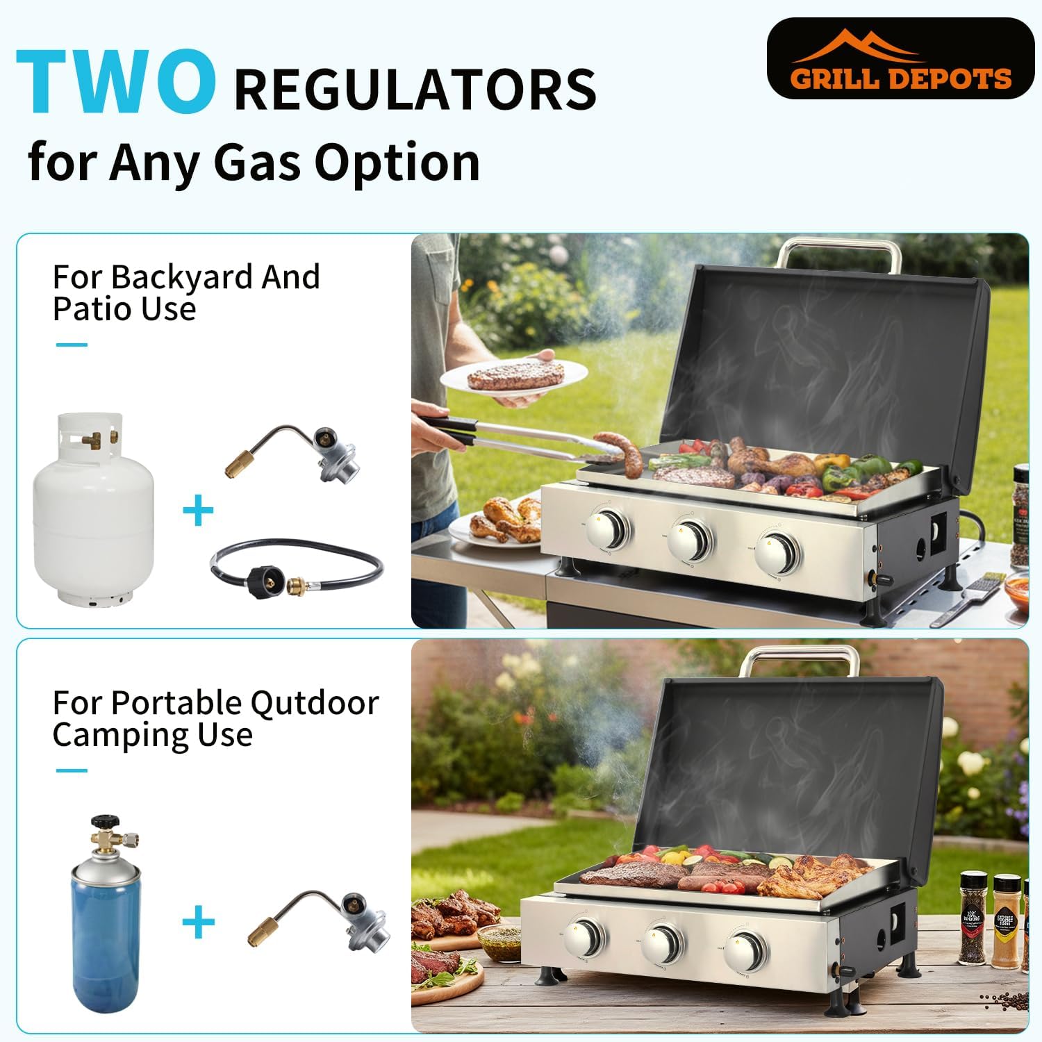 22" Flat Top Grill with Lid, 3 Burner Portable Gas Griddle for Outdoor, BBQ, Camping, Backyard & Tailgating Barbecue, 30,000 BTU Tabletop Propane Griddle 322 Sq. In.