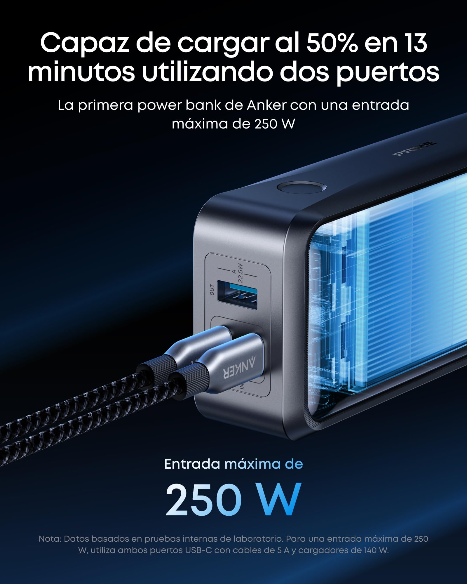 Anker Prime Power Bank 26.250 mAh, 300 W, 3 Puertos | Carga bidireccional, homologación TSA, control por app, para MacBook e iPhone 17/16. Base no incluida
