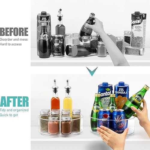 Miniatura 6 de Tiblue Lazy Susan, paquete de 2 contenedores giratorios redondos de plástico transparente para organización y almacenamiento para gabinete,