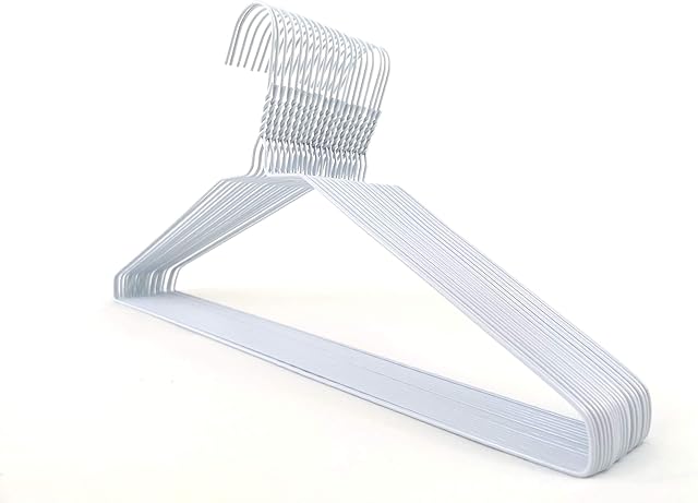 DODIN HOME 20 White Wire Hangers Space Saving Metal Coat Hanger Suit Hangers with Trouser Bar Clothes T-Shirt Dress (White, 20)