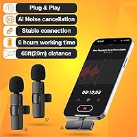 Vista 3 de PowerDeWise Micrófonos Lavalier inalámbricos para iPhone, cancelación de ruido, Plug & Play, paquete de 2