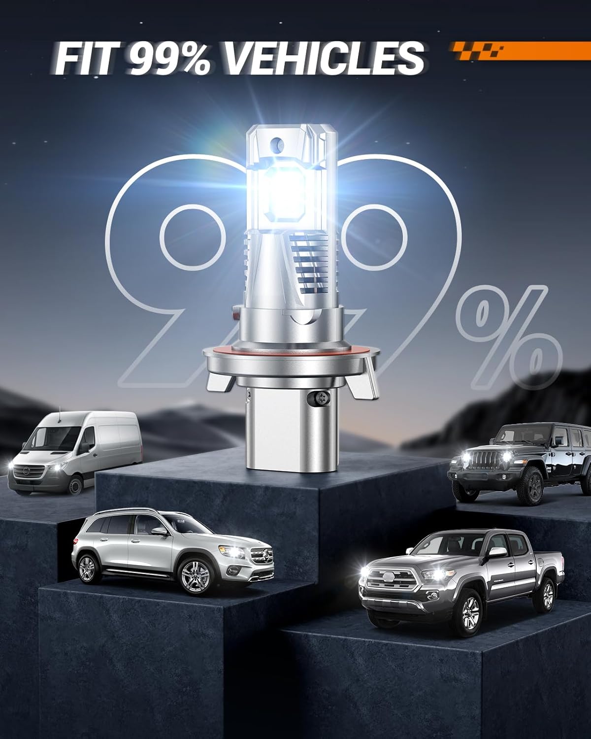 SEALIGHT H13/9008 LED Head Light Bulb, 800% 46000LM Brighter than Halogen, 1:1 Real Size 9008 Light, 6500K Cool White with Fan, Pack of 2
