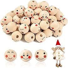 Redamancy 60pcs Wooden Beads with Face, 20mm Round Natural Wooden Beads, Wooden Heads Balls with Face, for Jewellery Making, Bracelets, Creative Decorations (3 Styles)