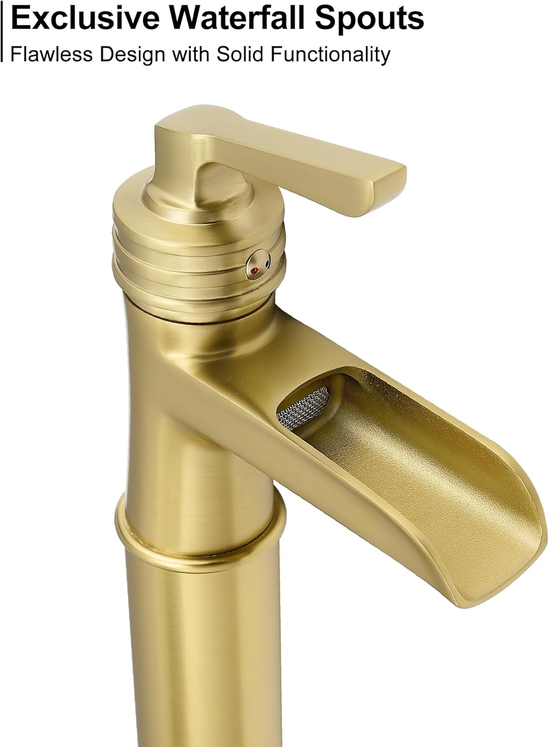 Brass Vessel Sink Faucets, Brushed Gold Waterfall Bathroom Faucets Tall Single Hole, 1 Handle with Pop-up Drain & Supply Pipe for Bathroom Vessel Sink Bowls