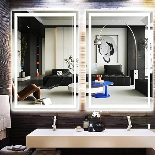 Miniatura 7 de THEKLA Espejo de baño LED de 32 x 48 pulgadas, espejo frontal iluminado para pared de baño, espejo LED de 48 pulgadas, espejo de tocador iluminado