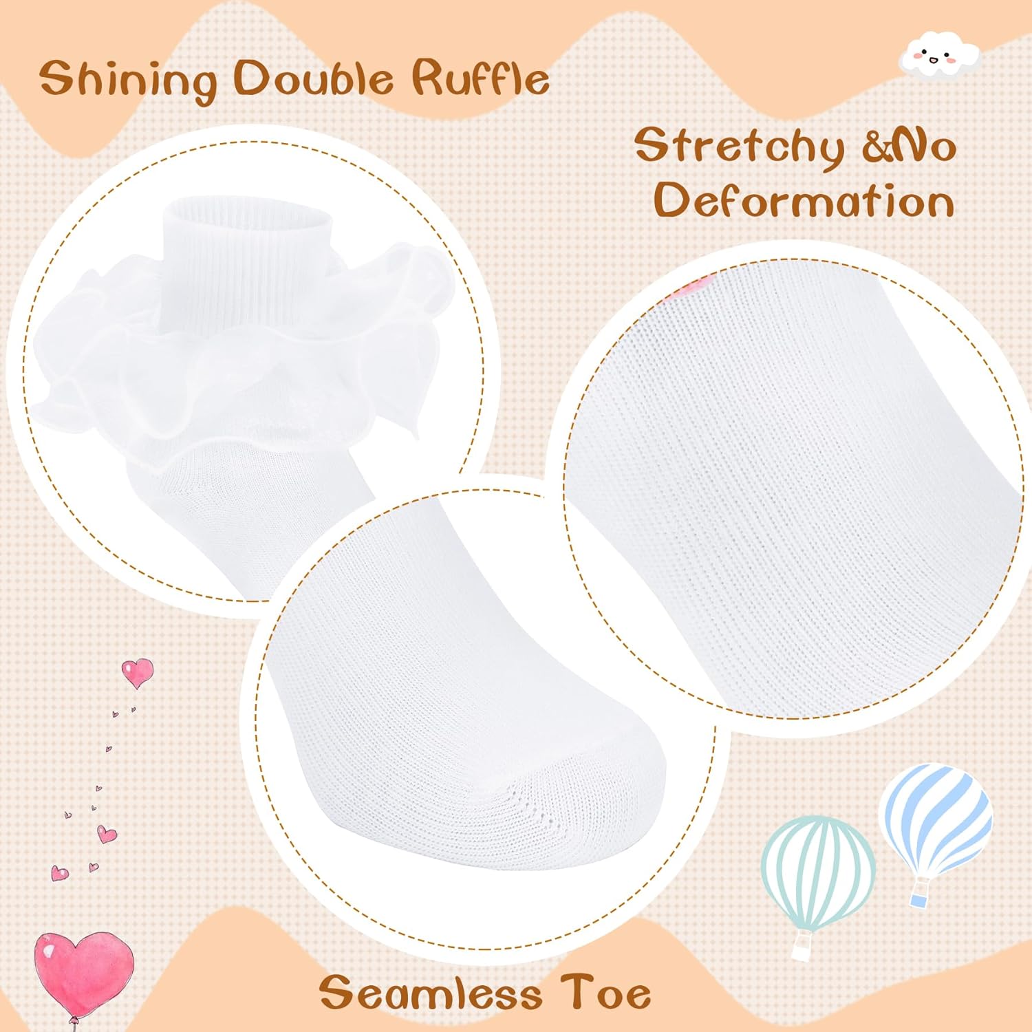 Zando Girls Ruffle Socks Double Lace Frilly Dress Socks for Toddler Girls 2-10 Years - Image 2