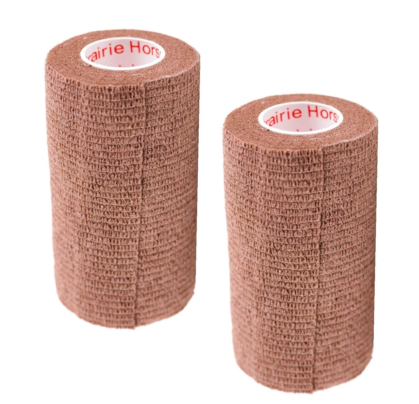 2 Pack Premium Vet Wrap - Self Adhesive Bandage Wrap &amp; Athletic Tape - 4" x 5 Yards Elastic &amp; Self-Sticking Cohesive Bandage for Pets, Sports, Wrists &amp; Ankles - Brown by Prairie Horse Supply