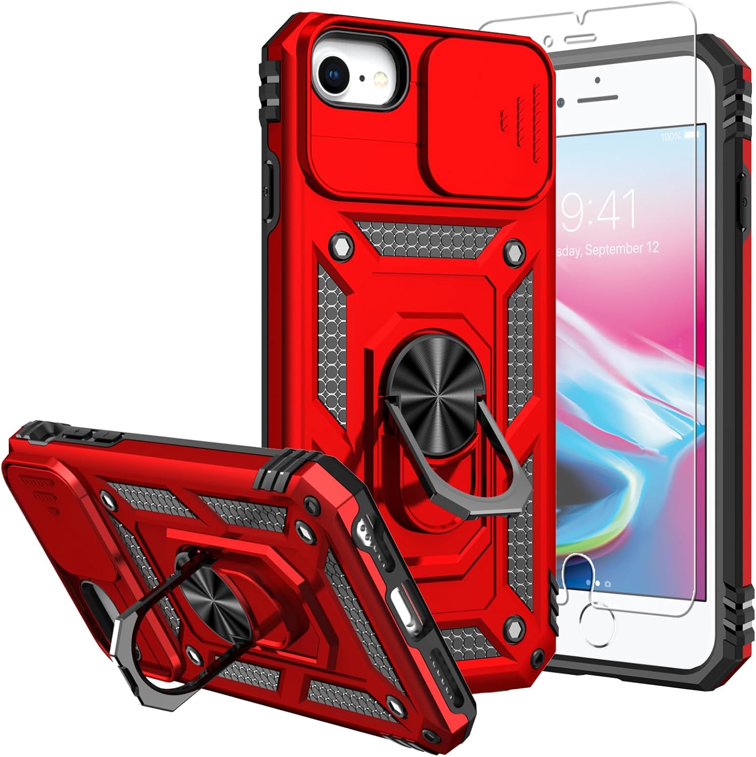 for iPhone SE 2022/3rd/2020 8/7 Case,with Screen Protector and Camera Cover,[Military Grade] 16ft.Drop Tested Cover with Magnetic Kickstand Protective Case for iPhone 8, Blue
