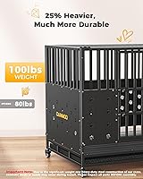 Vista 3 de Jaula resistente de 48 pulgadas para perros grandes, paneles mejorados a prueba de masticación, panel de suelo ampliado con comodidad, perrera