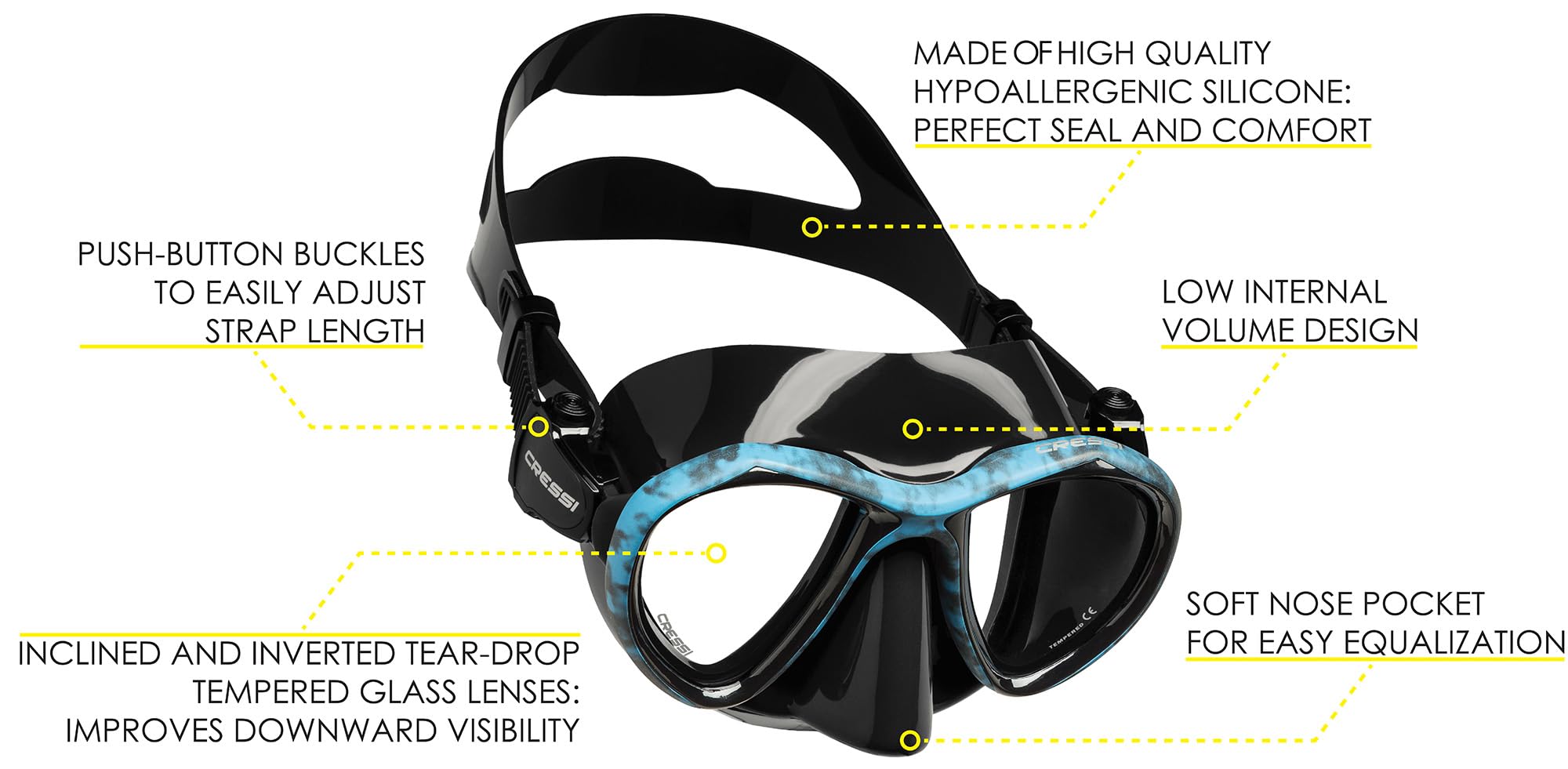 Cressi Máscara de bajo Volumen para fotógrafo de Buceo Libre para Adultos con Falda de Silicona - Calidad Metis Desde 1946