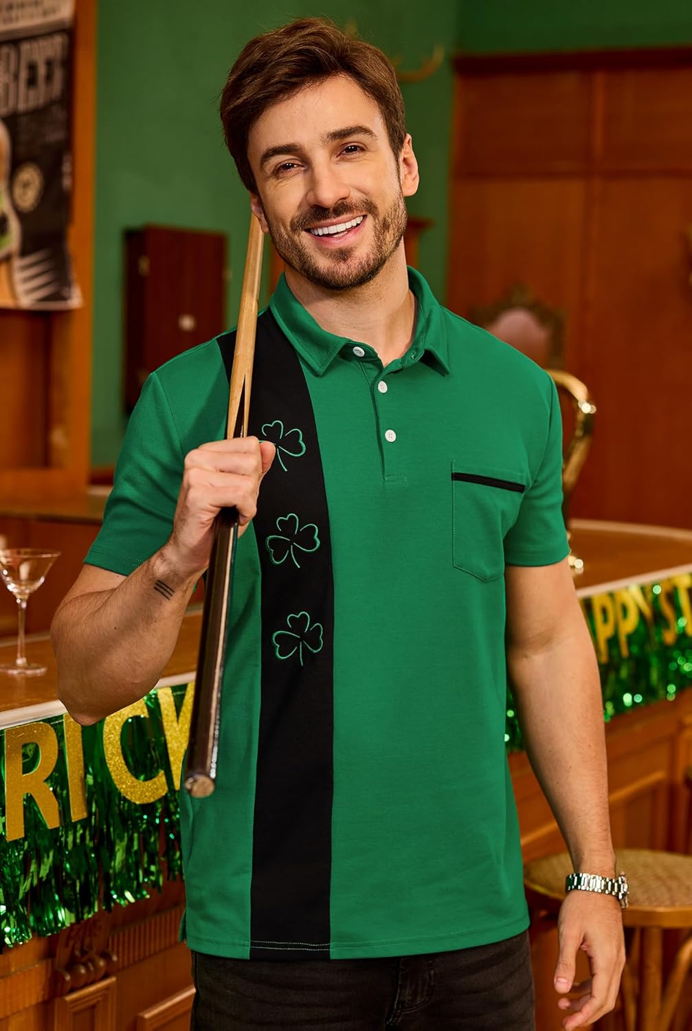 Arvilhill Men's St Patrick's Polo Shirt Irish Embroidered Golf Shirts (S-3XL)