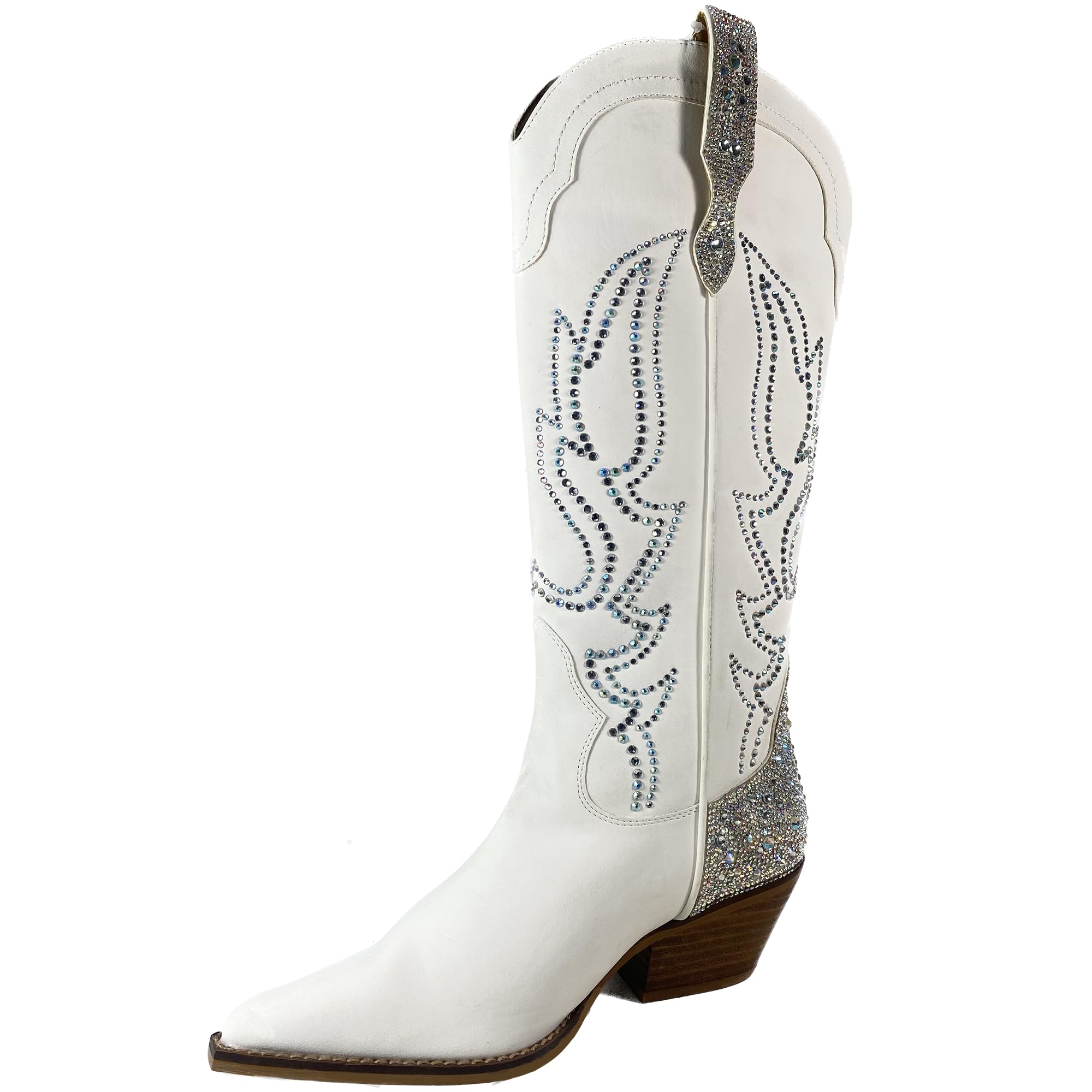 ARIDER GIRL Gypsy Womens Knee High 15 Rhinestone Embellished Stacked Leather Heel Pull-On Western Style Boots