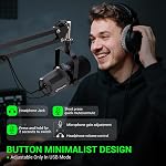 FDUCE SL40+ Microphone dynamique Podcast,USB/XLR Kit de micro pour podcasting, gaming & streaming, Boom Arm Stand Dynamic Mic, sortie d'écouteur encastrée, bouton musé, bouton de gain