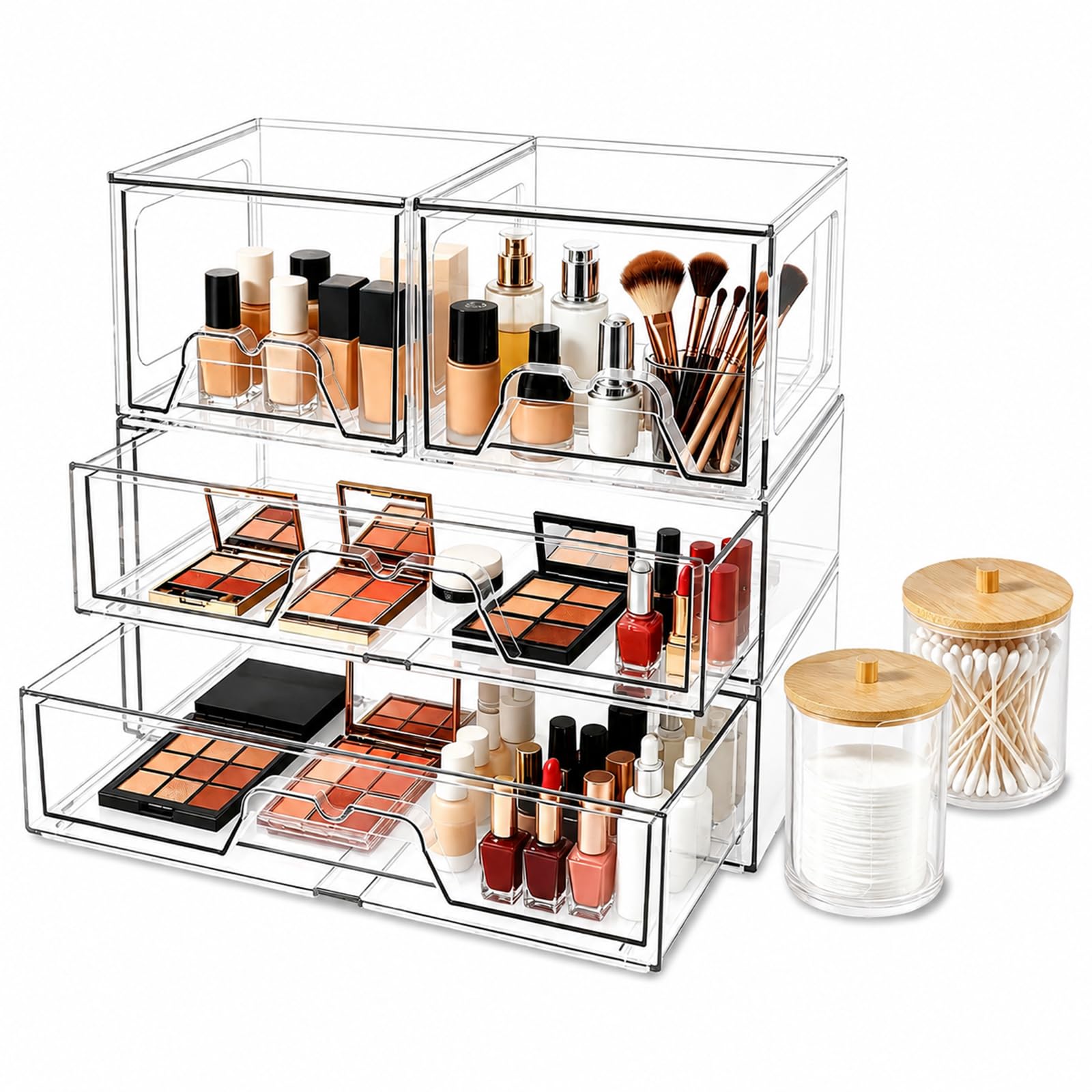 Stapelbare 4 Schubladen Kosmetik Organizer,Wattepads Aufbewahrung