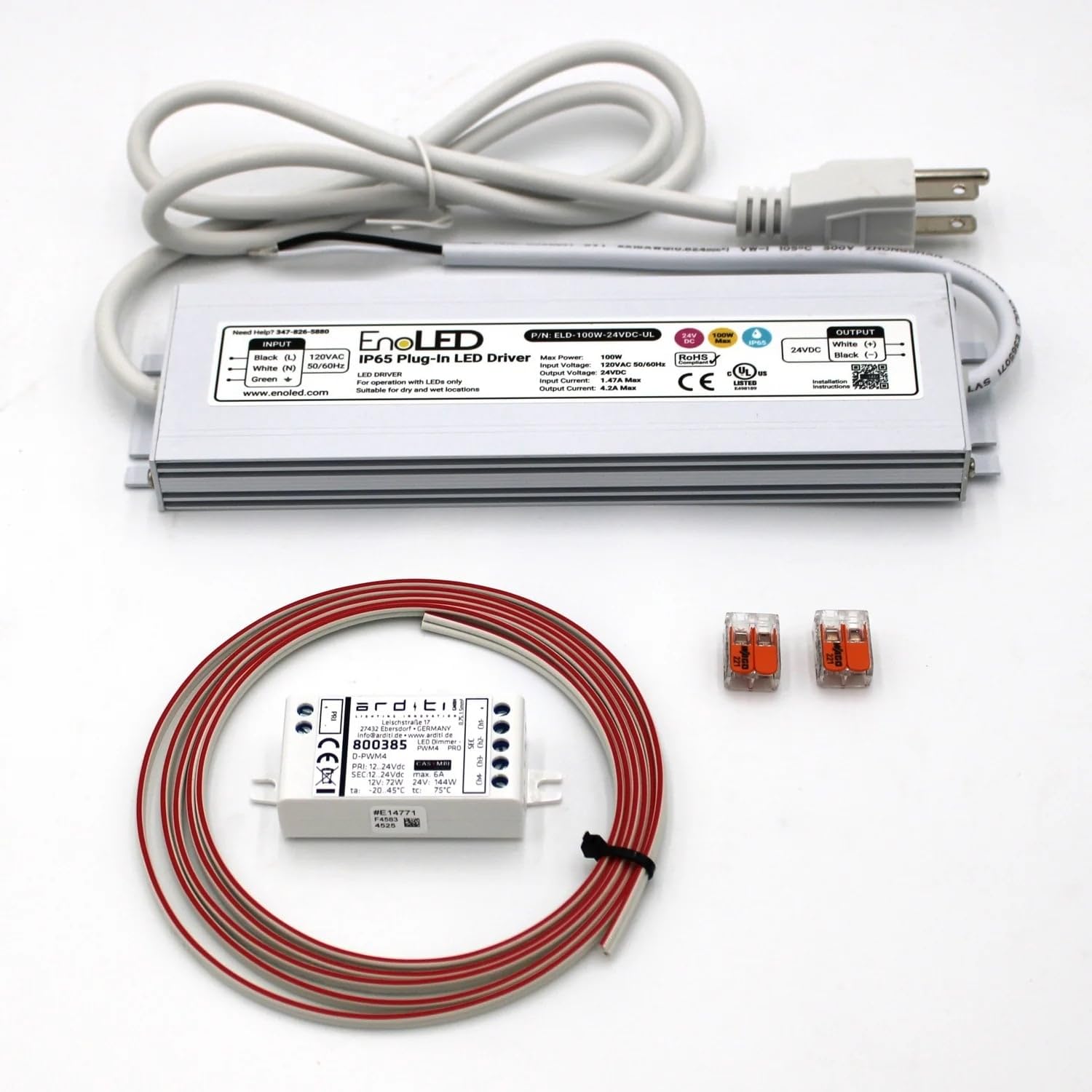 Casambi LED Controller Power Kit 24V EnoLED Plug in Driver Wireless App Control Complete Wiring Accessories for LED Strip Lighting Systems Indoor Use 100W 144W (144, Watts)