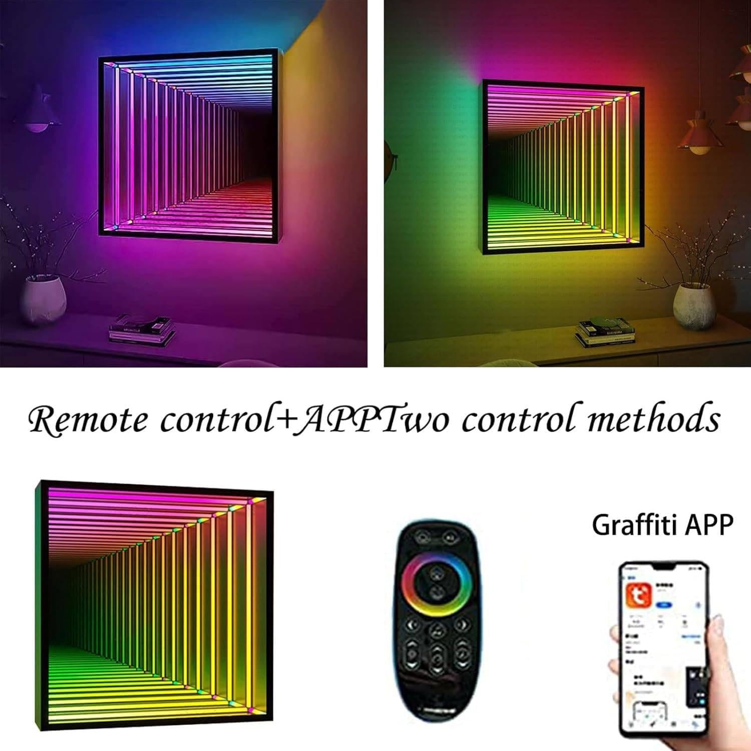 Jednostronna lampa tunelowa z lustrem nieskończoności, lampka nocna LED 3D, aplikacja i pilot zdalnego sterowania, oświetlenie sensoryczne do domu, biurka, salonu, na imprezę, 50 cm