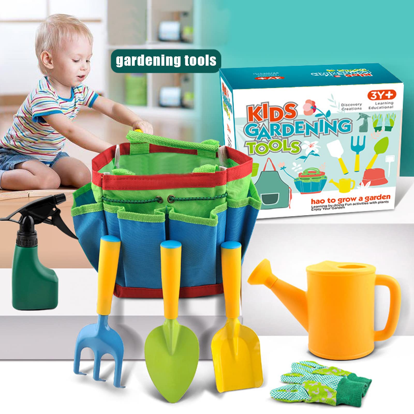 JOKILY 23 Pièces Kit Jardinage Enfant, Outils Jardin Enfant, Outils de Jardinage, Outils de Jardinage pour Enfants, Jouet de Jardin Enfants avec Arrosoir,Gants,Râteau,Pelle,Outils de Jardin Kit